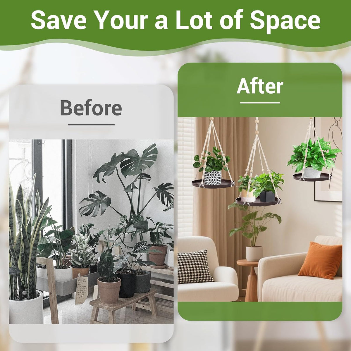 GREANER Indoor Plant Hanger, Hanging Plant Shelf with Durable Tray