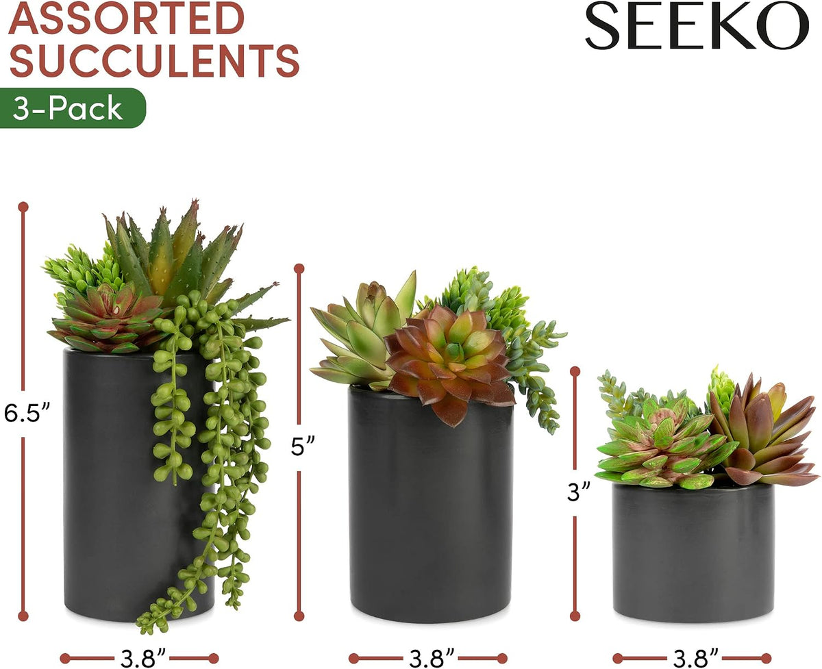SEEKO Succulents Plants Artificial in Ceramic Pots – Faux Office Plants