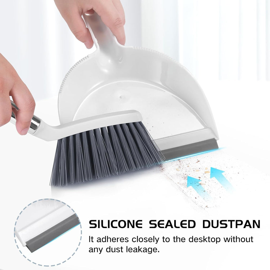 NACENA Mini Broom and Dustpan Set, Small Dust Pan and Brush Set, White&Gray