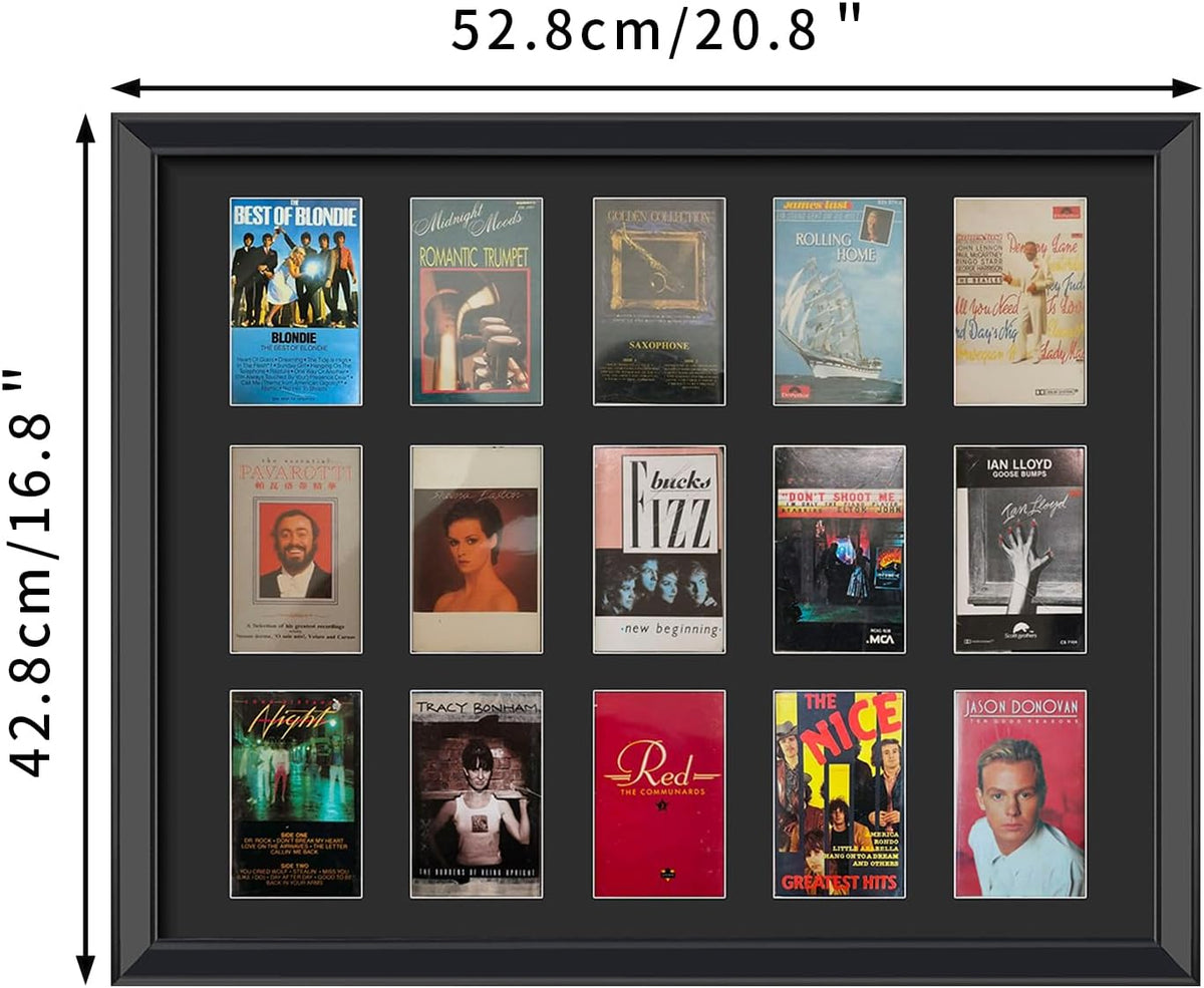 Cassette Tape Storage Shadow Box Display Stand,Cassette Tape Display Frame,Cassette Tape And case Display Frame,15 Cassette Rack Display cabinet,Music Tape Storage Display Rack,Audio Storage Solution.