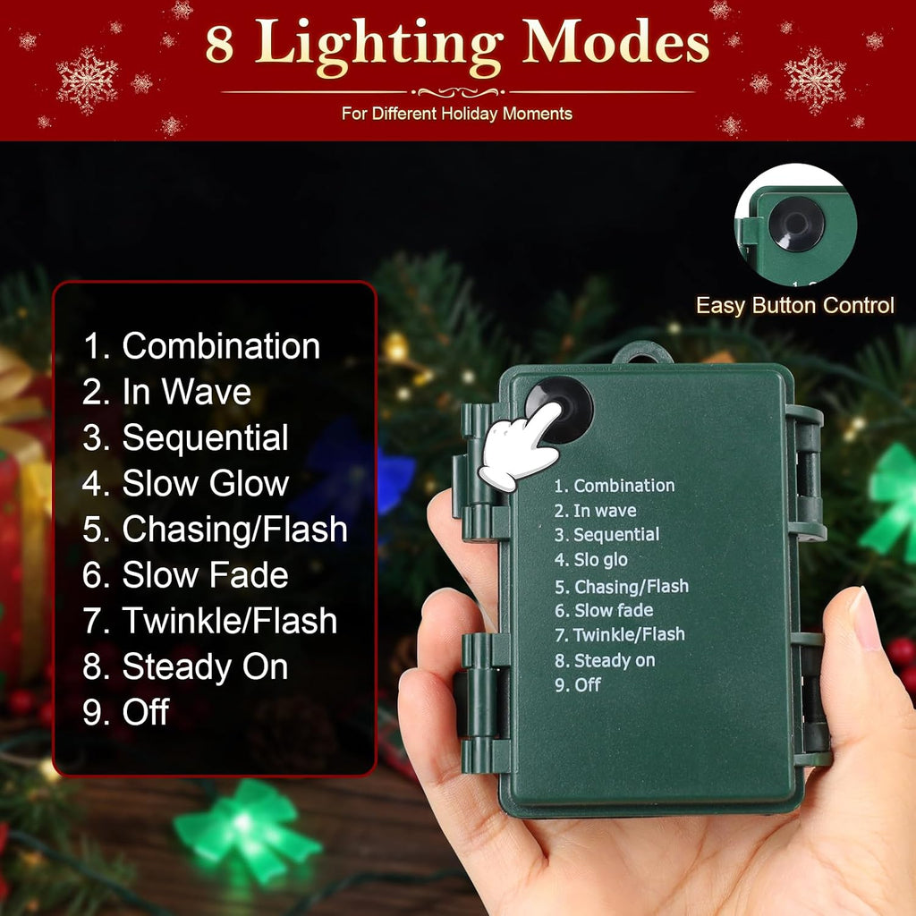 Battery Operated 15FT Christmas Bow 30LED Indoor String Lights Multicolor
