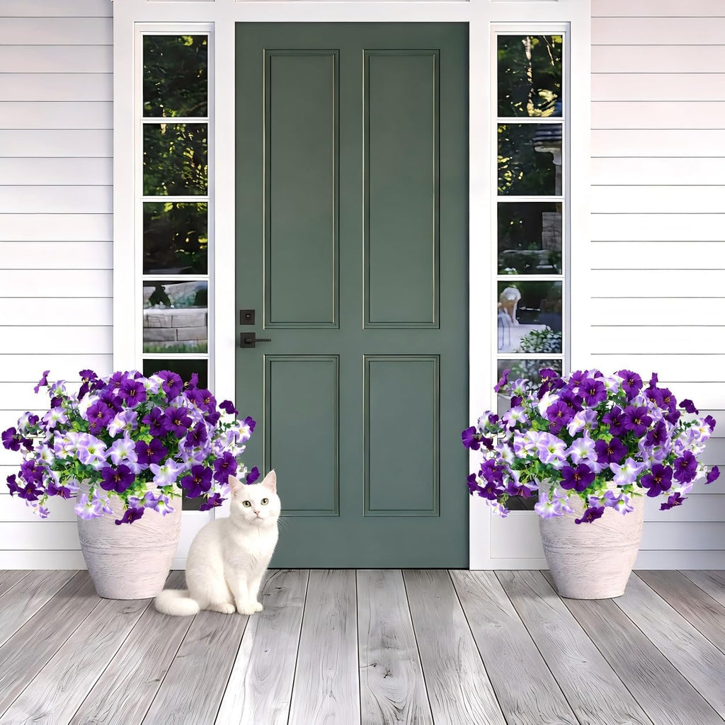 Artificial Petunia Flowers for Outdoor, 8 Bundles UV Resistant Faux Flowers