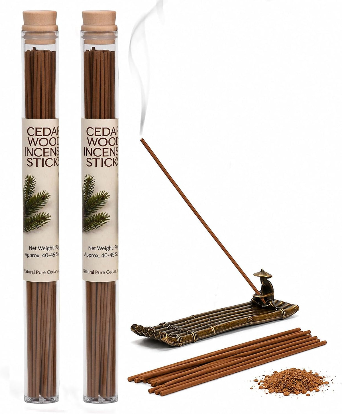 Natural Cedar Incense Sticks, 2 Tubes, Pure Cedarwood Incense, 1.4 oz