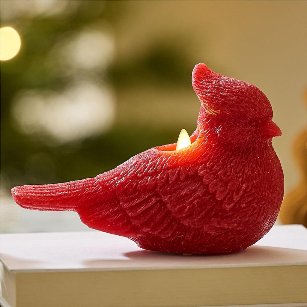 Luminara - Flameless Flickering Moving Flame Battery Operated Unscented Candle LED Décor & Gift- Winter Holiday & Christmas Figural Friends Collection - Red Glitter Cardinal Bird, 7” L x 3.3” W x 4.8” H)