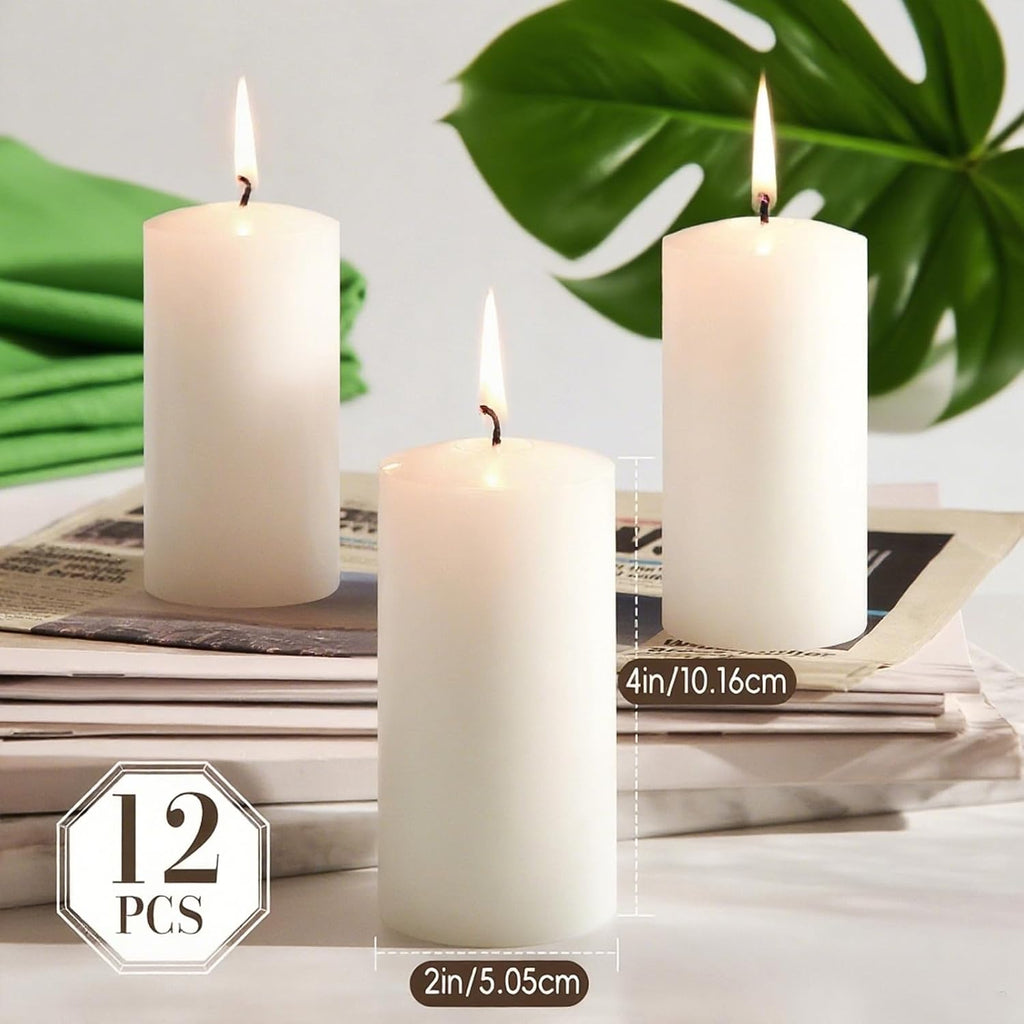 White Pillar Candles, 12 Packs Unscented Pillar Candle for Emergncy, Long-Lasting 360 Hours Burn Time Totally, Classic White Candles for Weddings, Centerpiece, Home Decor
