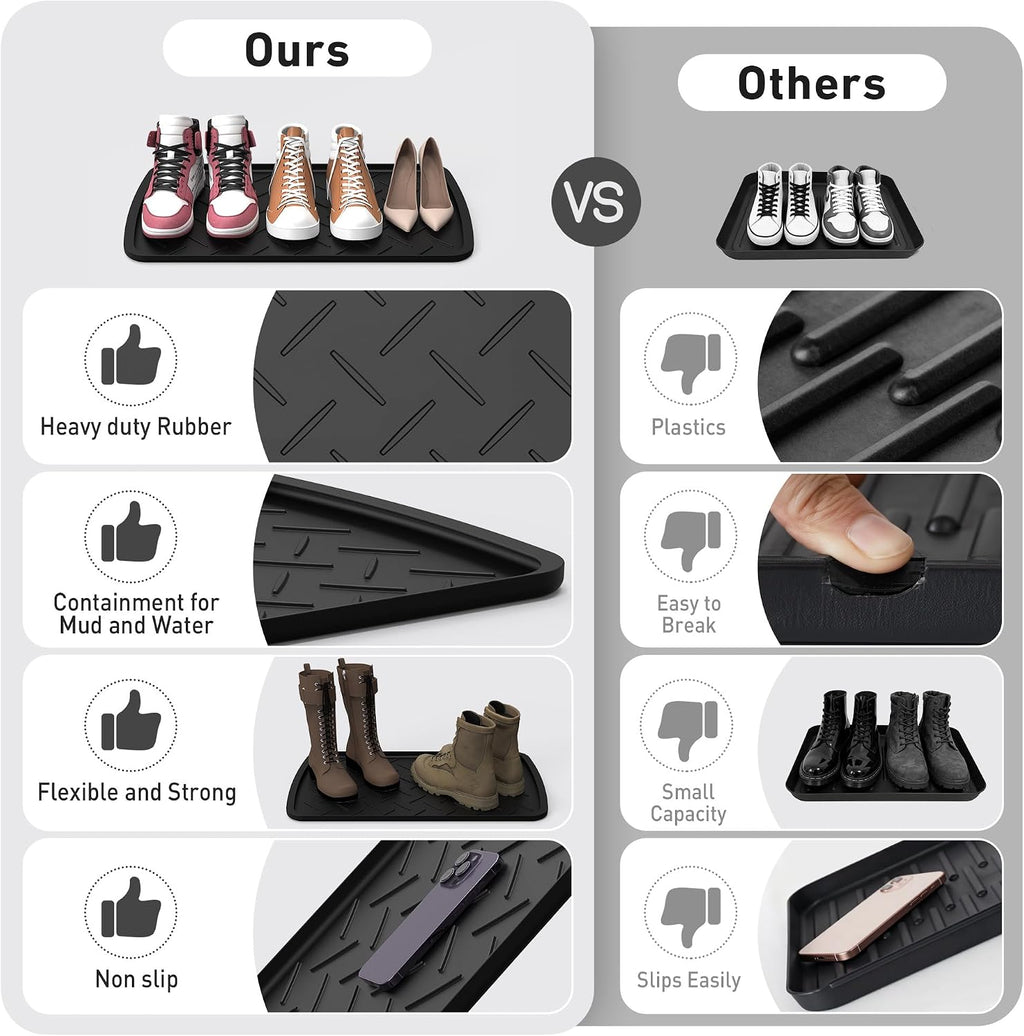 Boot Trays Heavy Duty Rubber Mat with Lip, Waterproof Shoe Mat Tray for Entryway Shoe Tray Multi-Purpose for Indoor or Outdoor 27.56 x 15.75inch