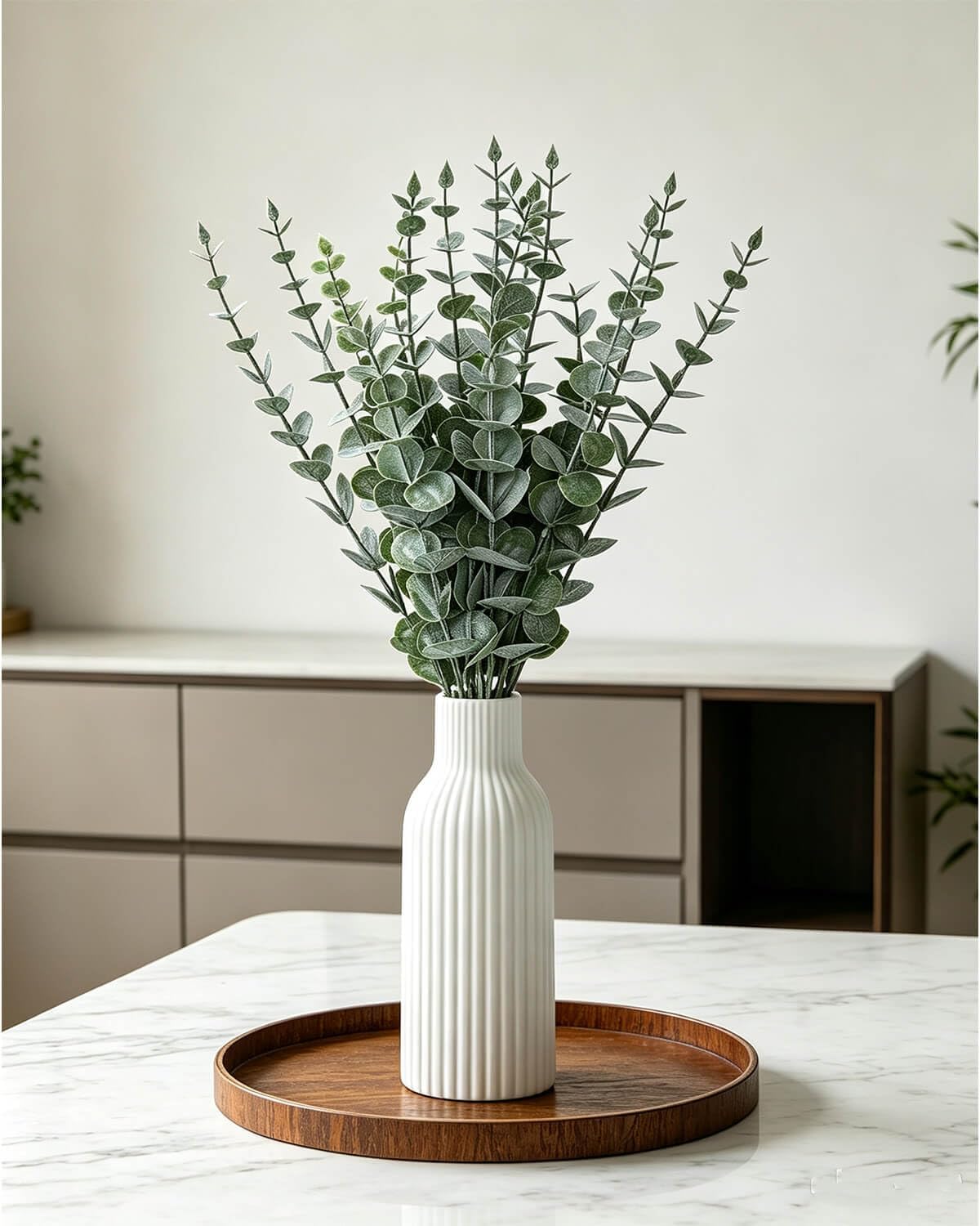 Faux Eucalyptus Stems in Ceramic Vase for Bathroom Counter Decor Artificial Eucalyptus Stems Decor for Coffee Table Fake Greenery Plants for Farmhouse Dining Table Centerpiece