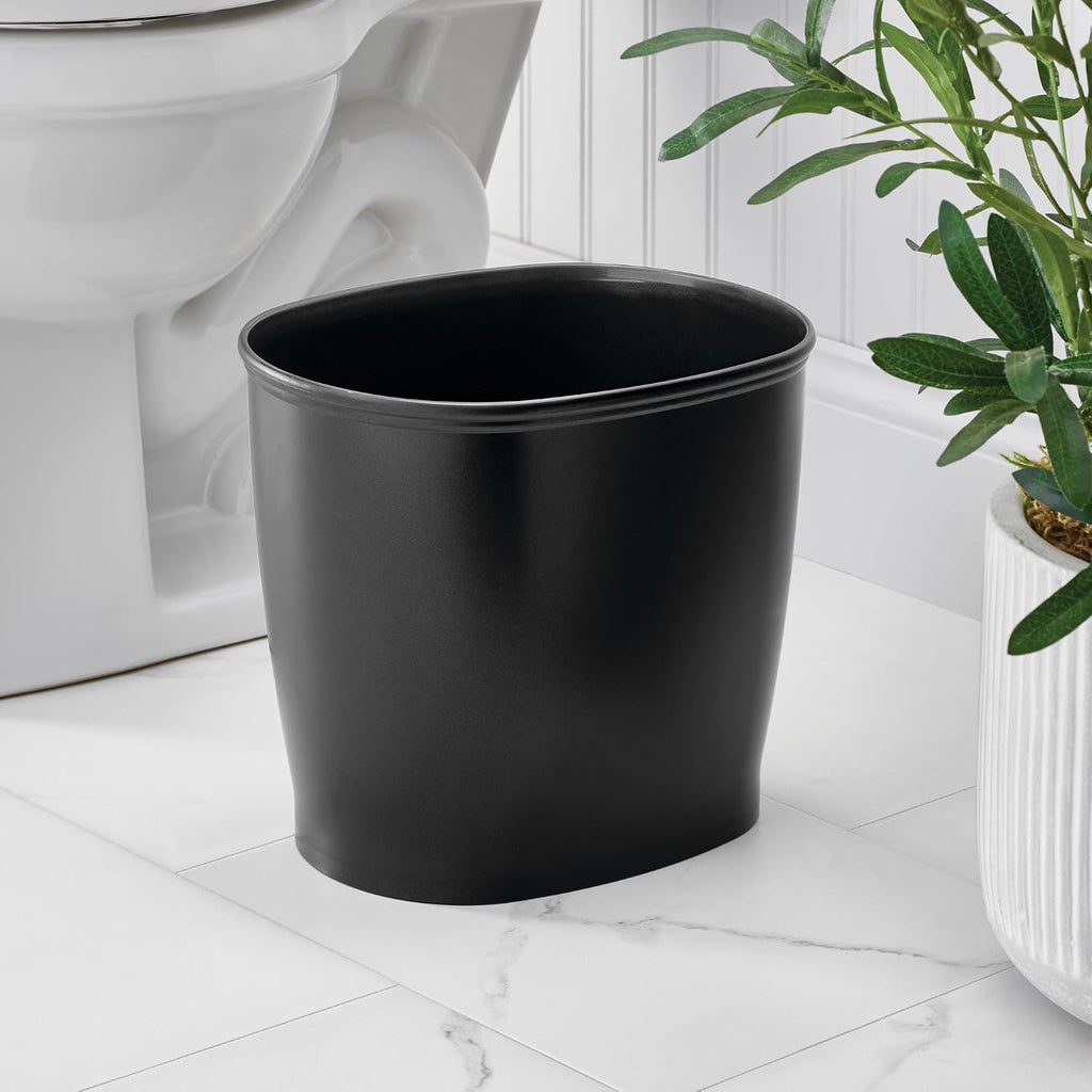iDesign Slim Plastic Bathroom Trash Can, 2-Pack, Black