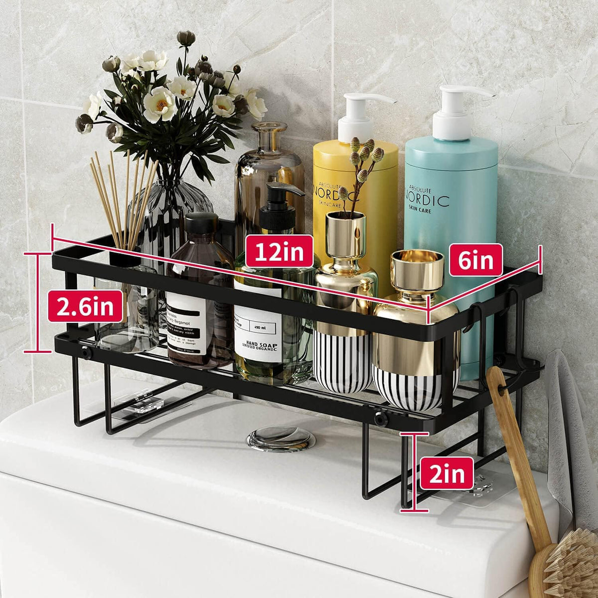Godboat 1-Tier Over Toilet Storage - Wall-Mount Bathroom Shelf with 2 Hook