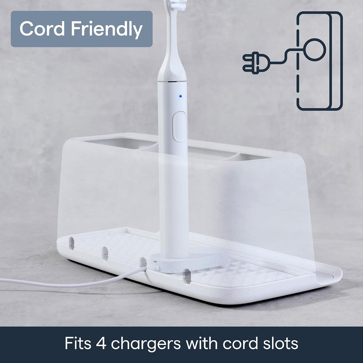 YouCopia The Ledge Toothbrush Holder, 3-Slot, Bathroom Vanity Counter Organizer with Cord Slots, Removable Base and Storage for Phones, Toothpaste and Accessories