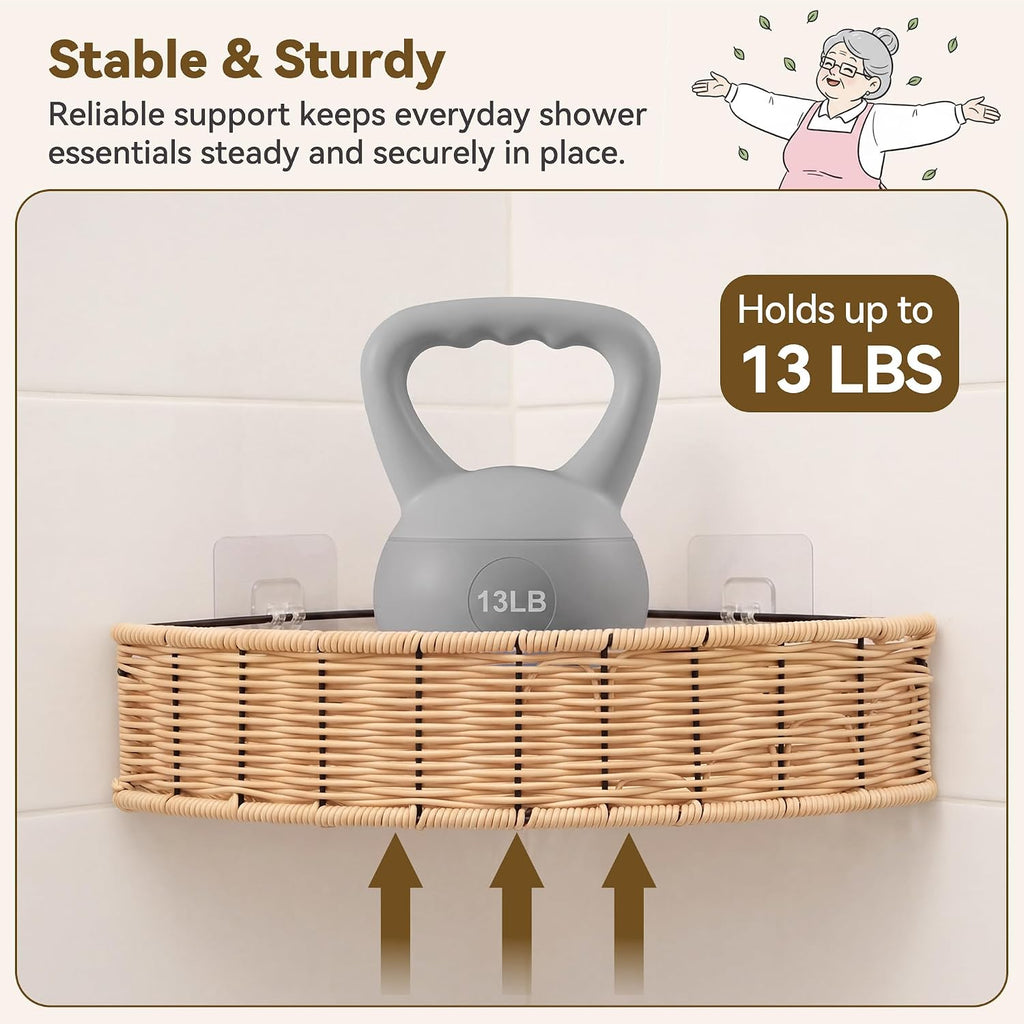 GRANNY SAYS Wicker Corner Shower Caddy Adhesive, Shower Organization
