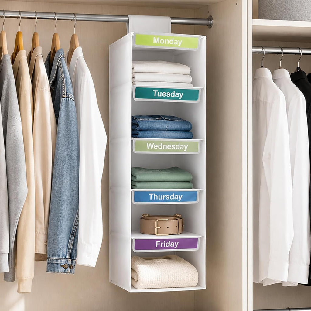 5-Shelf Weekly Clothes Organizer for Kids (White)