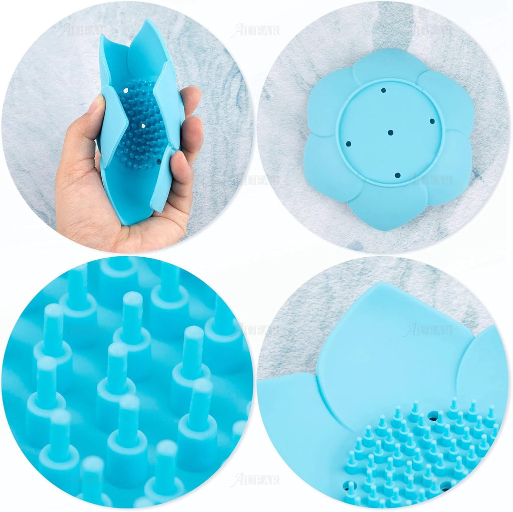 AUEAR, 4 Pack Lotus Flower Shape Silicone Soap Dish Holder Stand for Bar