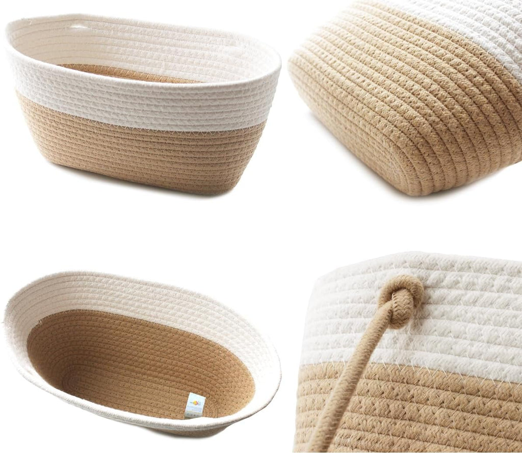 Over the Door Hanging Basket for Organizing 3 Tiers Woven Cotton Rope Wall Mount Storage basket Decorative Kitchen Hanging Organizer Bathroom include 1 door hook Flaxen+White
