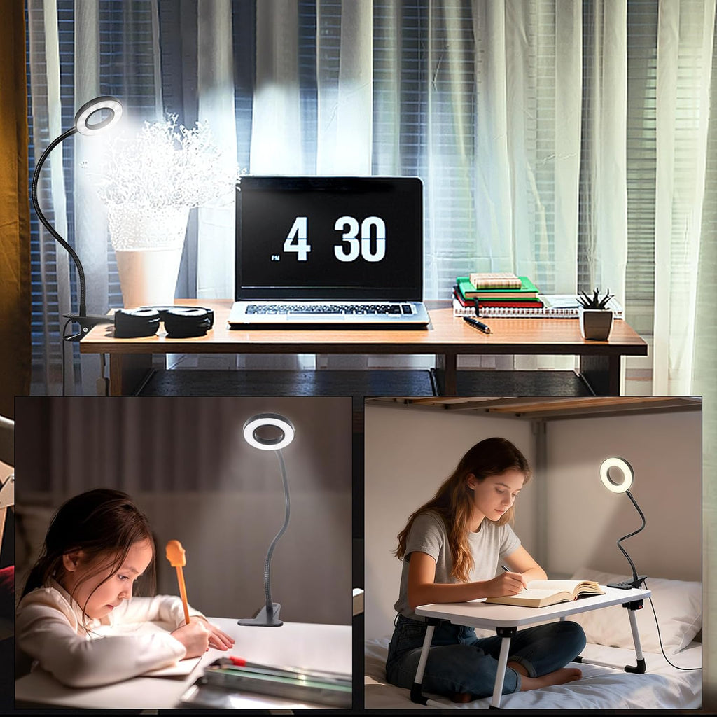 Woputne Desk Lamp Clip on Light for Bed Book Reading (Black)