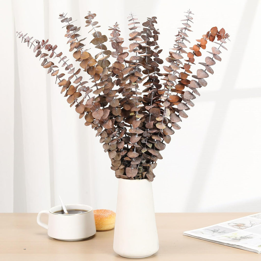 16 Pcs Dried Orange Eucalyptus Stems, 17" Preserved Eucalyptus Shower Plant