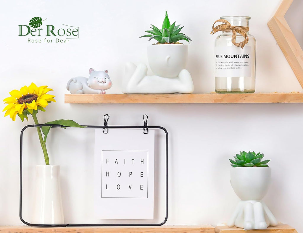 Der Rose 2 Pack Fake Succulents in White Human Pots for Desk Decor