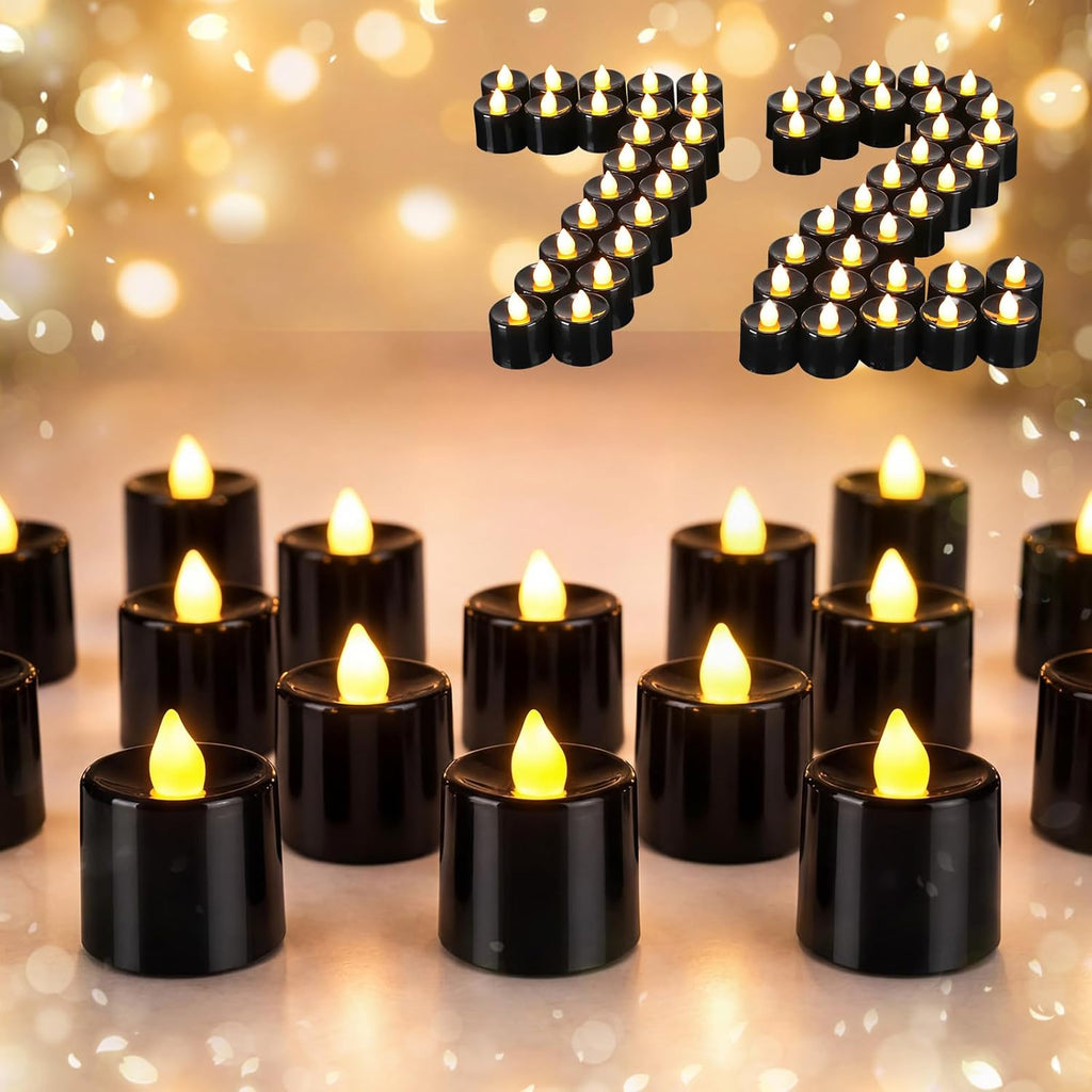 Coume 72 Pack Flameless Tea Light Candle Bulk, Black