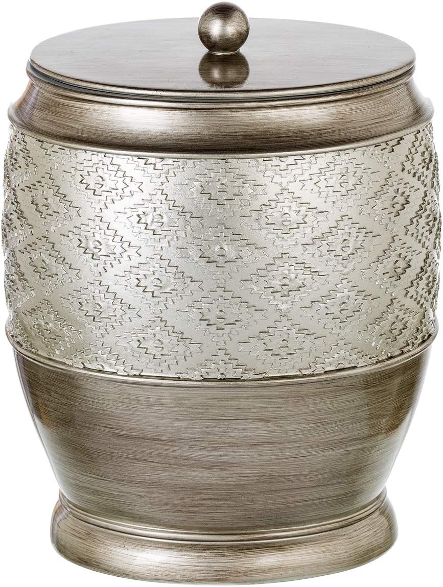 Creative Scents Dublin Silver Small Bathroom Trash Can with Lid 1.26 Gal / 4.8L - Brushed Silver Oval Garbage Can - Decorative Waste Basket for Bathroom Decor - Durable Wastebasket for Paper/Diaper