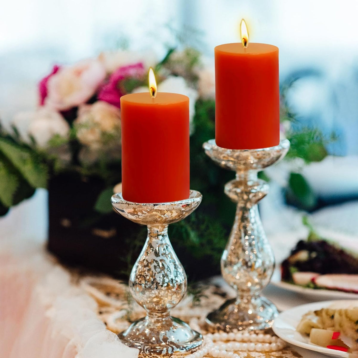 6 Pack 2x3 inch Pillar Candles, Red Unscented Votive Candle for Celebration Home Decoration, Dripless and Long Burning Time