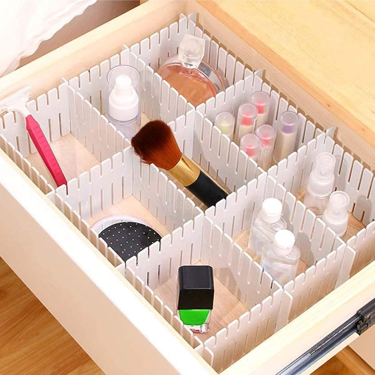 MUKCHAP 72-Piece DIY Grid Drawer Organizer, 12.6 Inch Adjustable Drawer Dividers for Sock, Underwear, Scarf, White