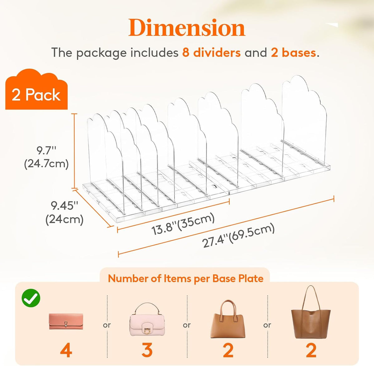 Lifewit Purse Organizer for Closet, 9.7" Tall Clear Handbag Shelf Dividers
