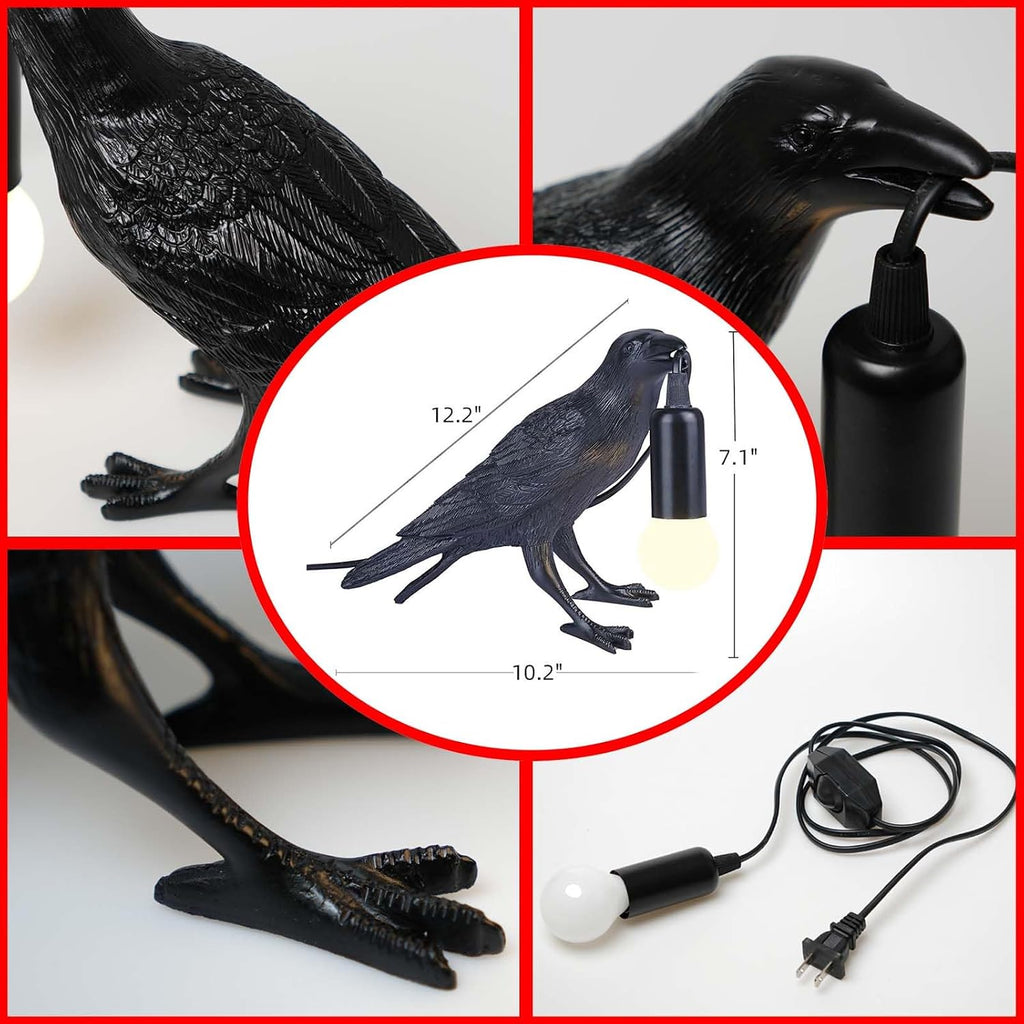 Raven Lamp - Adjustable Brightness with Bulb, Gothic Home Decor for Bedside, Bedroom, Living Room, Halloween Table Decor Light