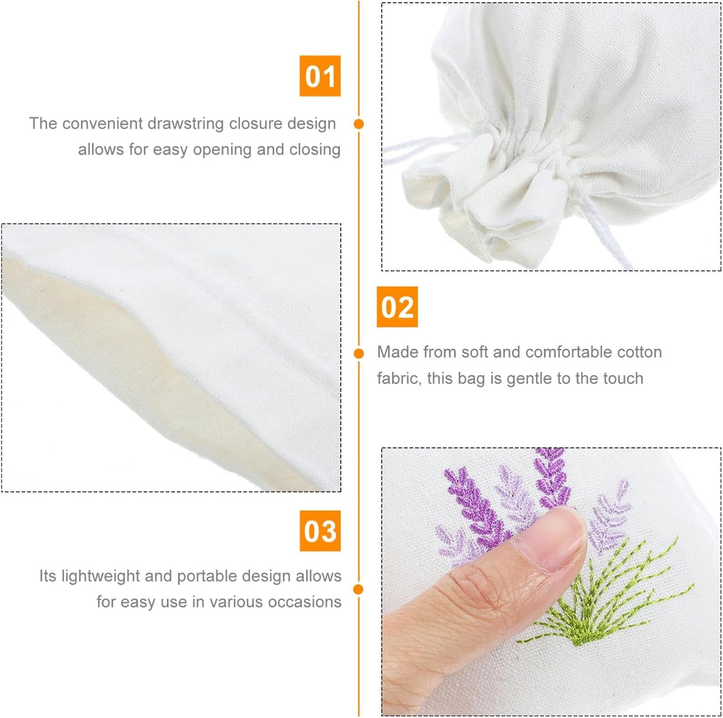 blissfulmilo 10pcs Sachet Bags,Cotton Drawstring Bags,Lavender Pouches, Small Jewelry Pouch Empty Sachet Bags with Lavender Pattern for DIY Wedding Party Supplies