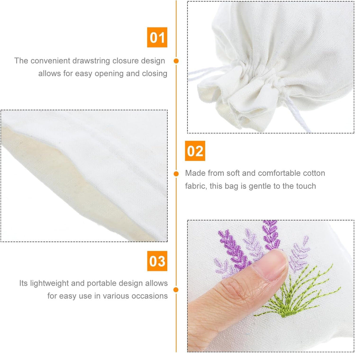 blissfulmilo 10pcs Sachet Bags,Cotton Drawstring Bags,Lavender Pouches, Small Jewelry Pouch Empty Sachet Bags with Lavender Pattern for DIY Wedding Party Supplies