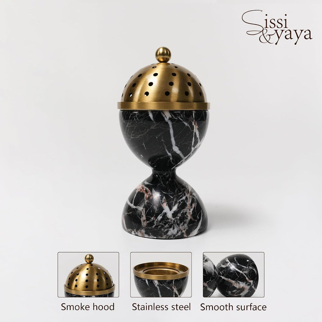 Black Marble Incense Burner with Brass Tray
