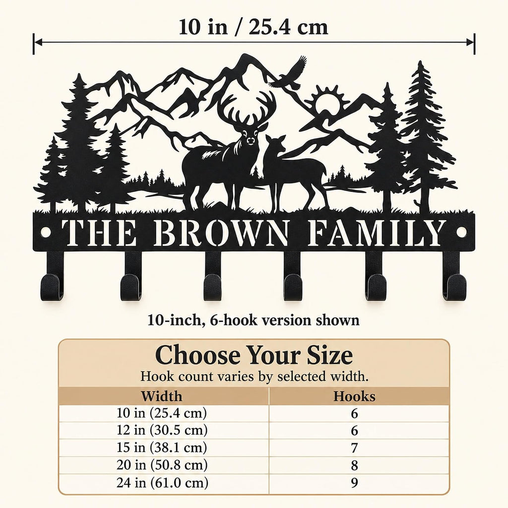 Personalization Deer Mountain Metal Key Holder custom Wall Mount Key Holder for Wall Rustic Cabin Decor Key Rack Hooks Hanger Woodland Wildlife Wall Art Entryway Organizer Housewarming Hunting Gifts