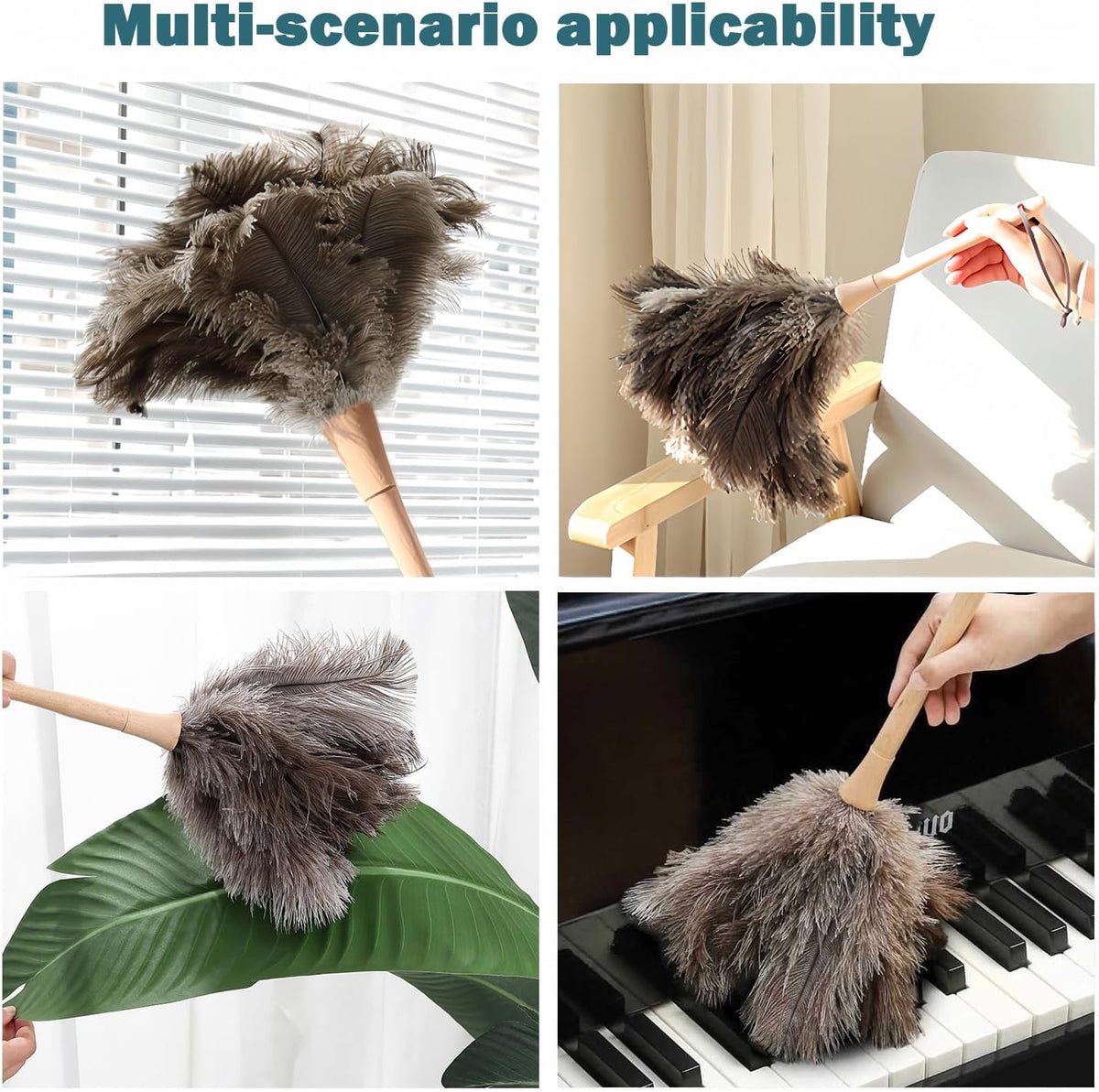 DDZMZ Ostrich Feather Duster for Cleaning with Wooden Handle, 16", Brown