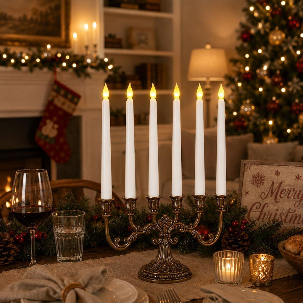 Pack of 12 Remote Flameless LED Taper Candles with Yellow Flickering Light,Realistic Plastic 11 inch Long White Battery Operated Candlestick for Halloween Christmas