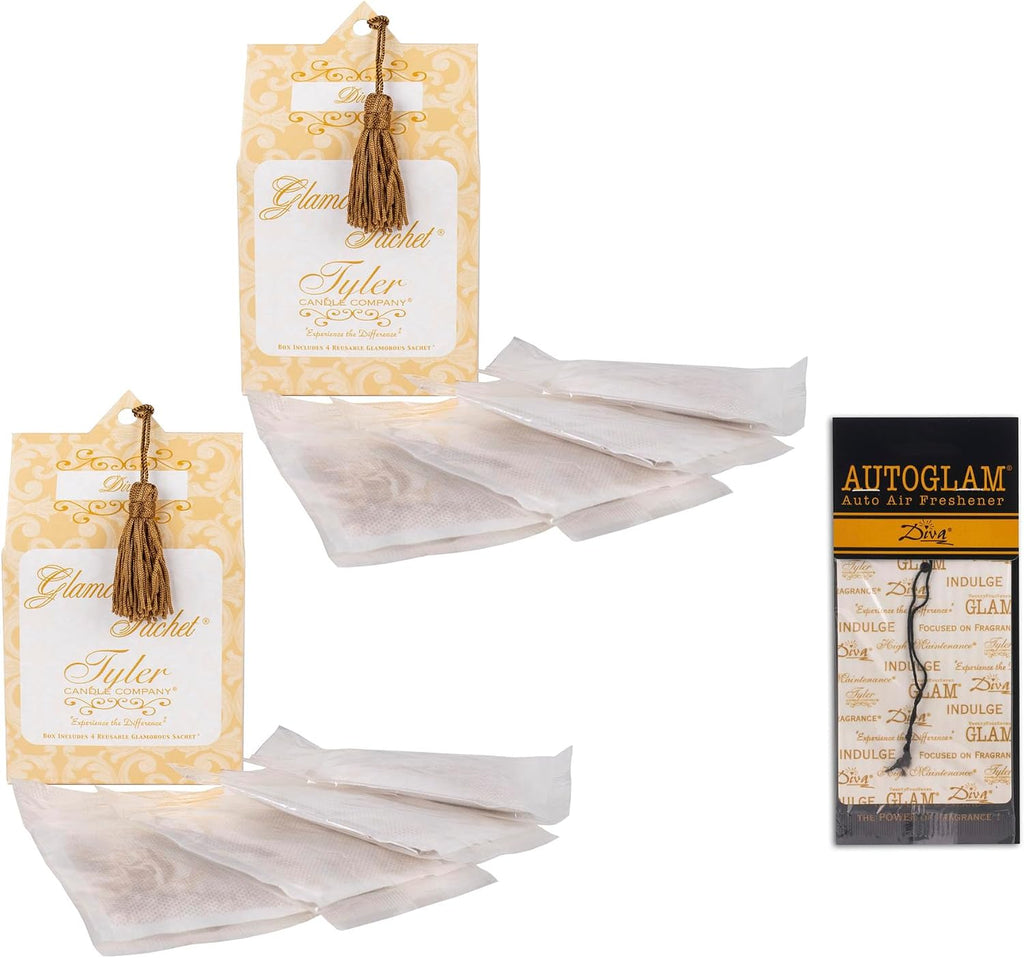 Elanze Designs Tyler Candle Diva - Scented Laundry Sachet and Car Vehicle Air Freshener Bundle