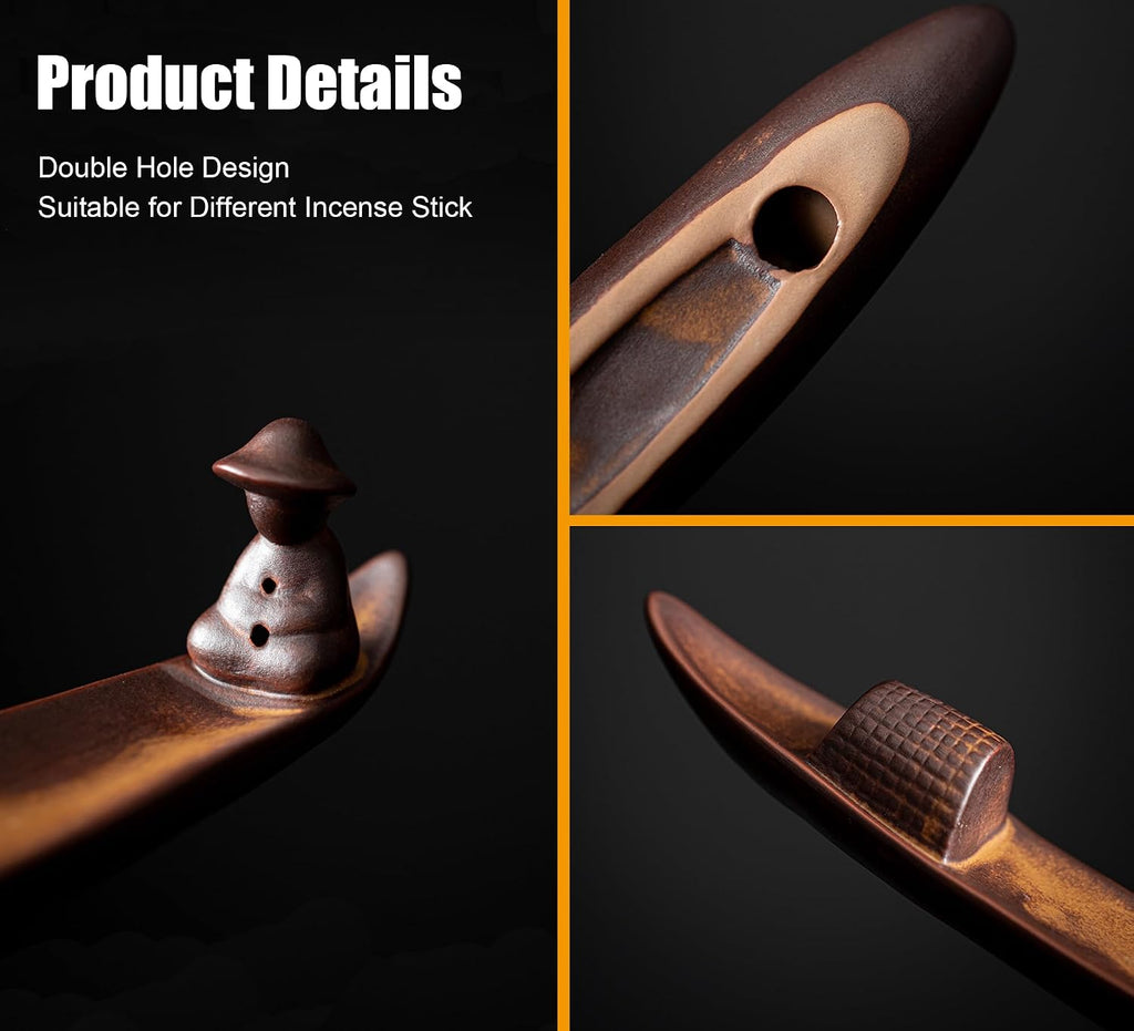 Incense Stick Holder, Incense Holder for Insence Sticks, Tray for Incense Ash, Ceramic Crafts, Chinese Classical Boat Design, Home Décor, Best for Meditation, Yoga, Home, Office