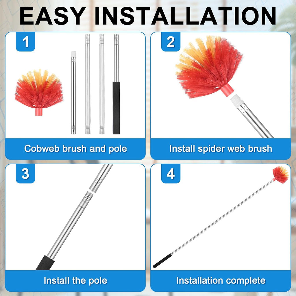 Cobweb Duster with Extension Pole, Medium Stiff Bristles Cobweb Duster Head