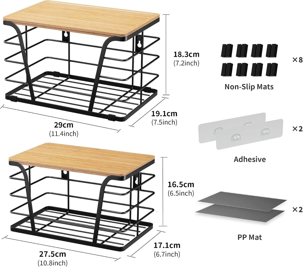 2 Pack Potato and Onion Storage Bins, Stackable Kitchen and Pantry Organizer with Bamboo Top & Lightweight PP Mat, for Vegetables, Fruit, Onion, Potato, Garlic - Pantry, Kitchen Storage Bins (Black)