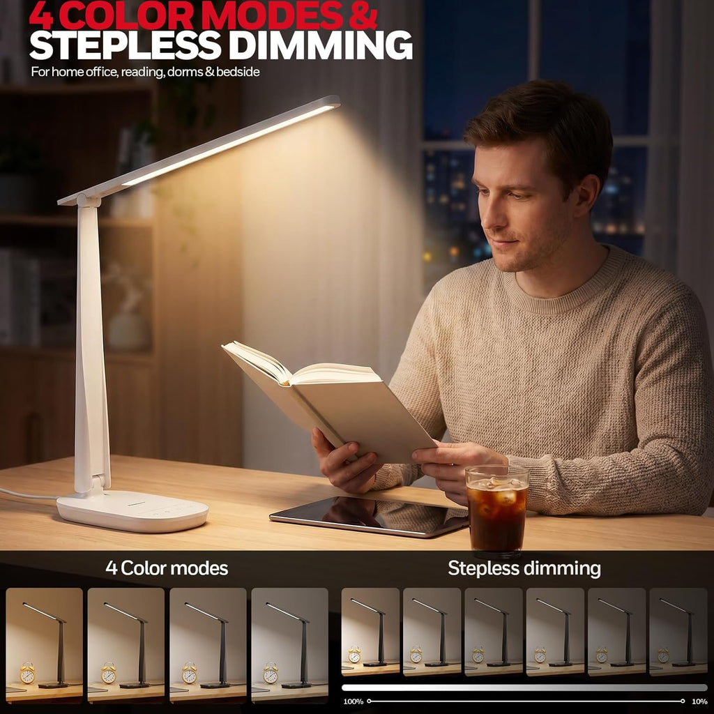 Honeywell LED Desk Lamp Home Office Dimmable 4 Color Reading Light USB Port