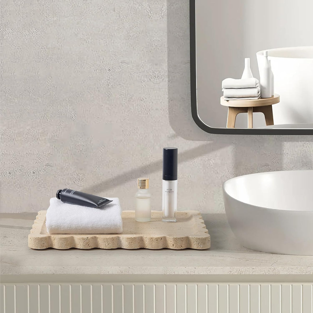 Scalloped Natural Travertine Tray - Decor Stone Tray for Bathroom & Vanity