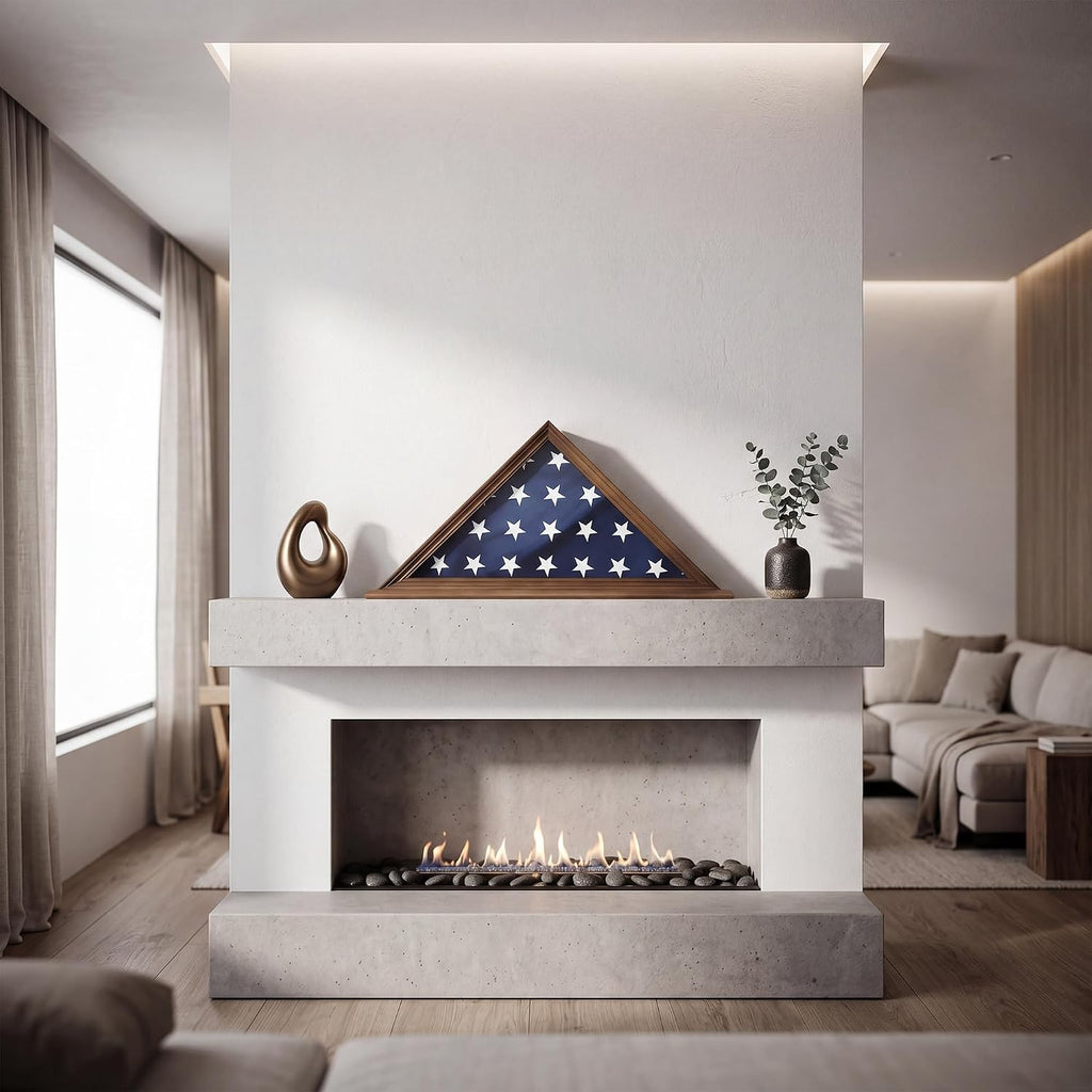 Folded Flag Display Case for 5'x9' Military Burial Flag, Walnut Solid Wood