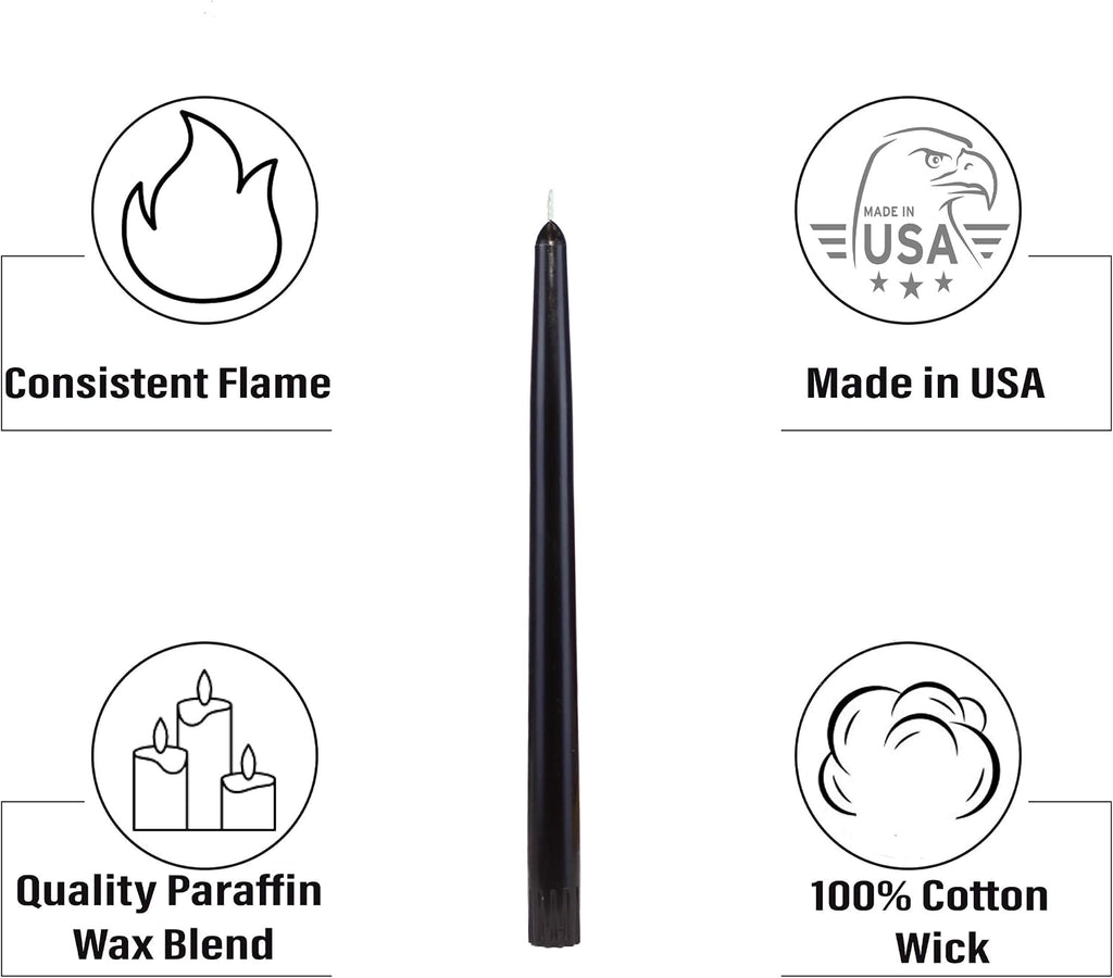 Taper Candles | Tapered Candlesticks - dripless 10 Inch Unscented | Black | 4 Pack