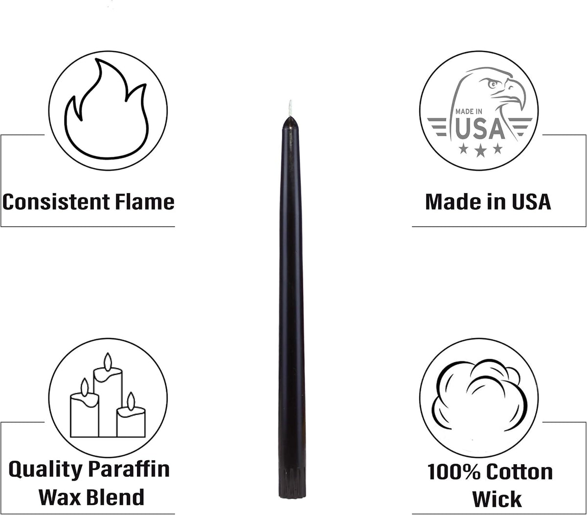 Taper Candles | Tapered Candlesticks - dripless 10 Inch Unscented | Black | 4 Pack