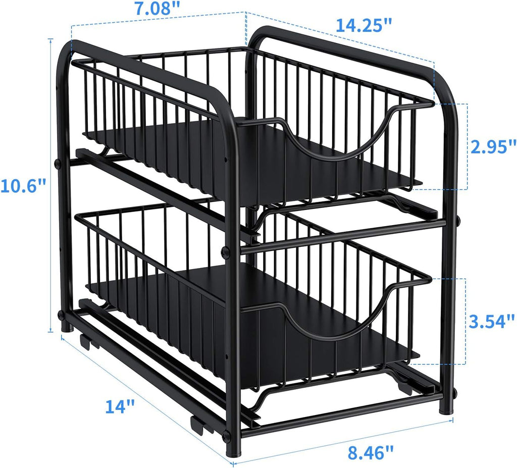 2-Tier Pull Out Organizer Under Sink Sliding Cabinet Rack,Black