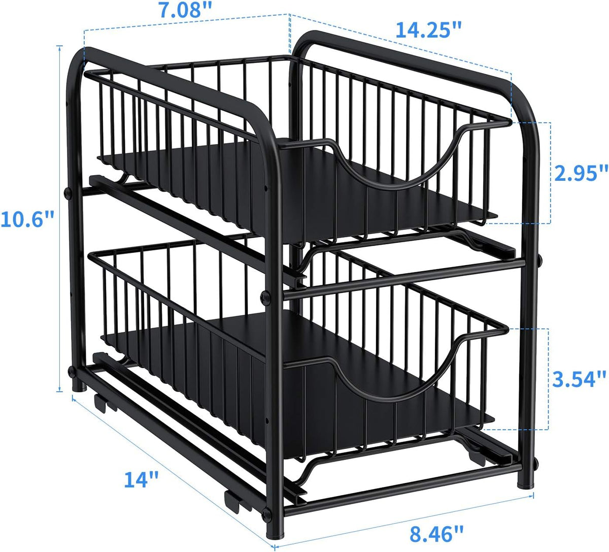 2-Tier Pull Out Organizer Under Sink Sliding Cabinet Rack,Black