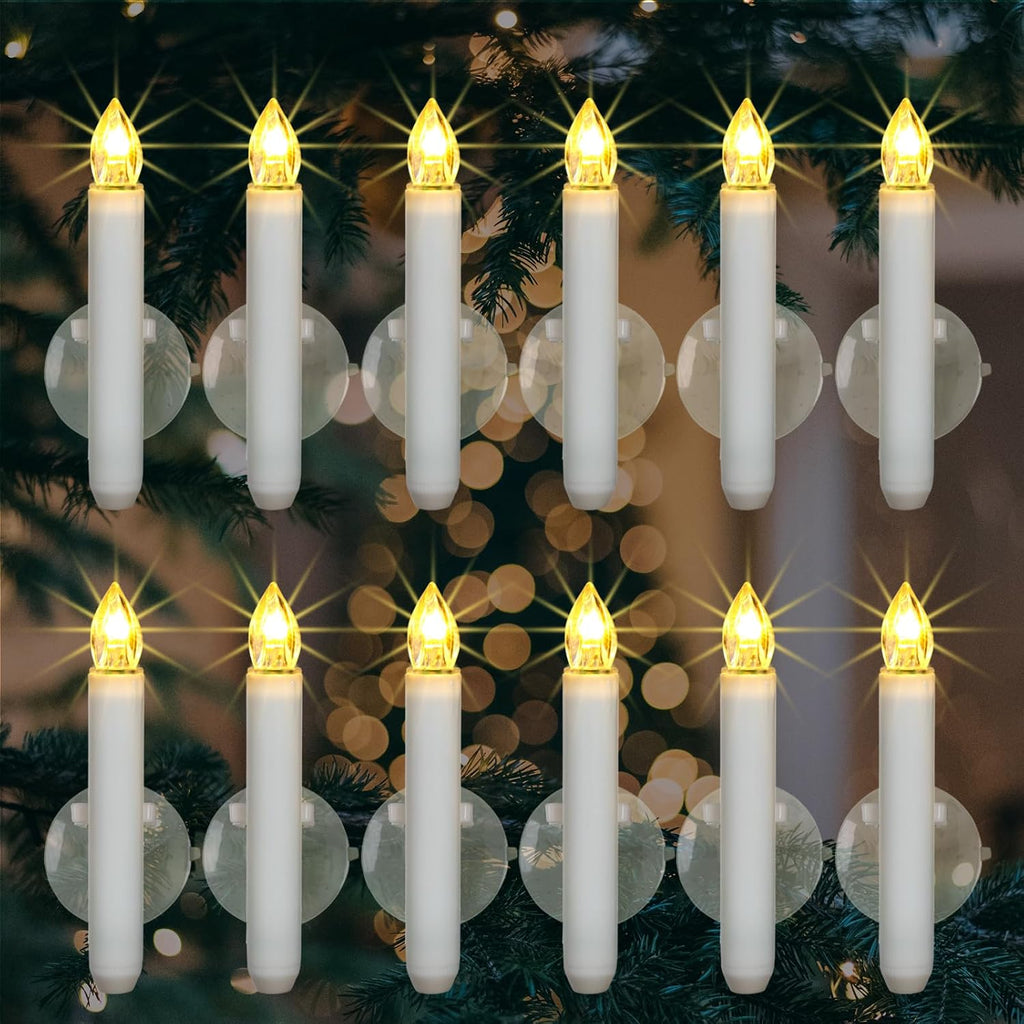 Homemory 12PCS Christmas LED Window Candles with 6h Timer, 2X Brighter Flameless Taper Candle with Suction Cups Battery Operated for Window, Flickering Candlesticks for Christmas Home Wedding Decor