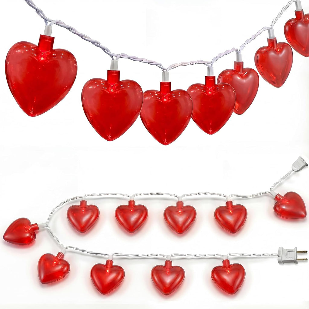 SUNSGNE 8.5Ft Red Heart String Lights, Valentines Lights with 10 LED Red Heart Bulbs for Valentine Mother's Day Wedding Anniversary Party Christmas Decor