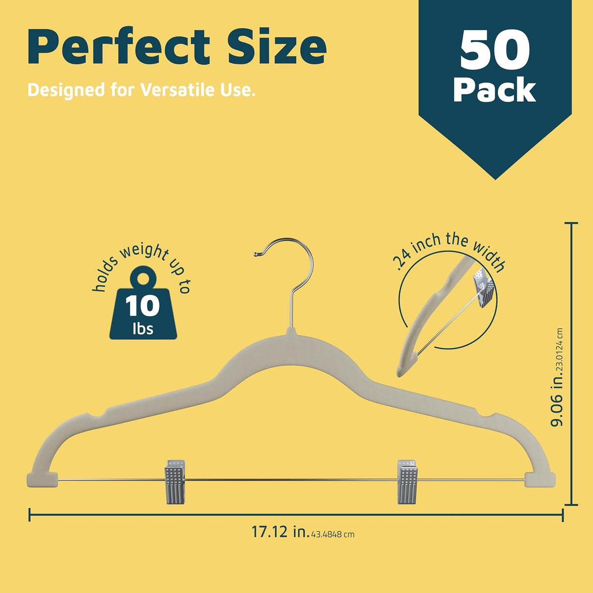 Lifemaster Velvet Skirt Hangers – with Adjustable Clips, 360 Degree Swivel Hook, and Non-Slip Shoulder Notch, Holds Up to 10 lbs, for Organizing Skirt, Pants, Dress, and Clothes, Pack of 50, Ivory