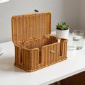 Rattan Cable Management Box, Woven Cord Organizer and Cord Hider with Lid to Hide Power Strips, Aesthetic Wire Hider for Home Office Desk, 13" x 5.91" x 5.12"