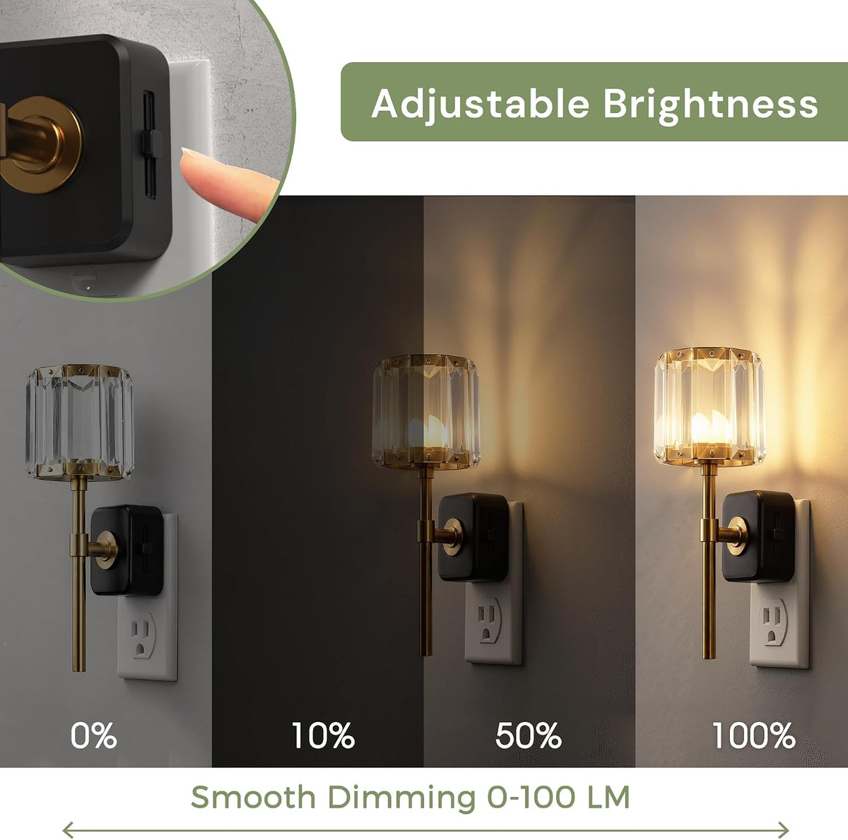L LOHAS LED Night Lights Plug into Wall,Crystal Acrylic Cylinder Nightlight