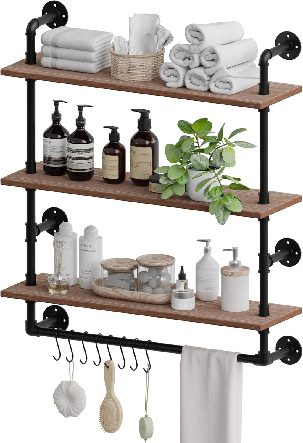 ROGMARS Industrial Pipe Shelving Bathroom Shelves with Towel bar